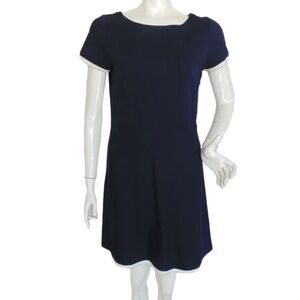 J.CREW Dress, 8, Navy Blue/White trim, Jersey, Short sleeves, Wide neck, Stretch